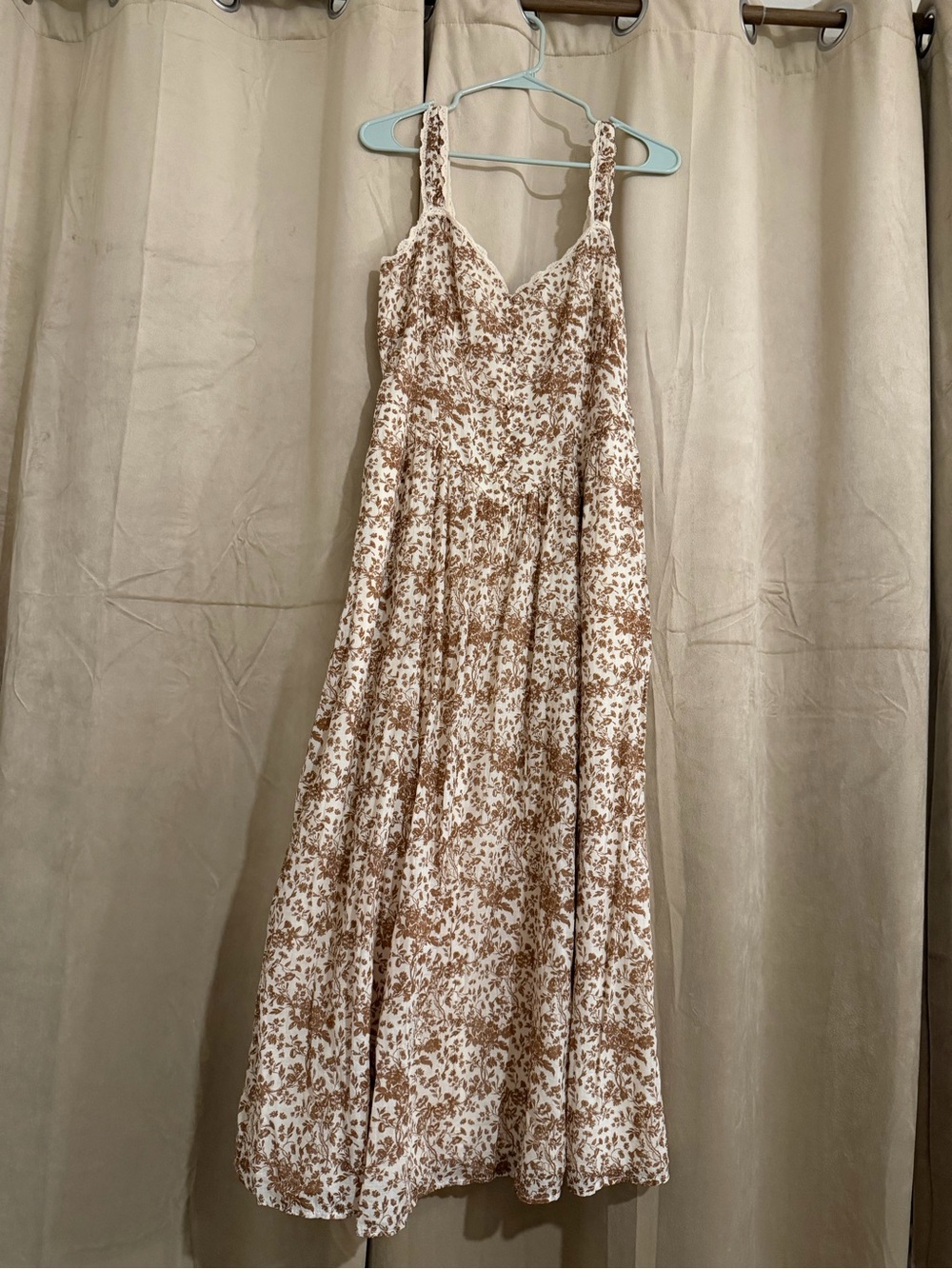 American Eagle Outfitters Cream and Brown Floral Maxi Dress